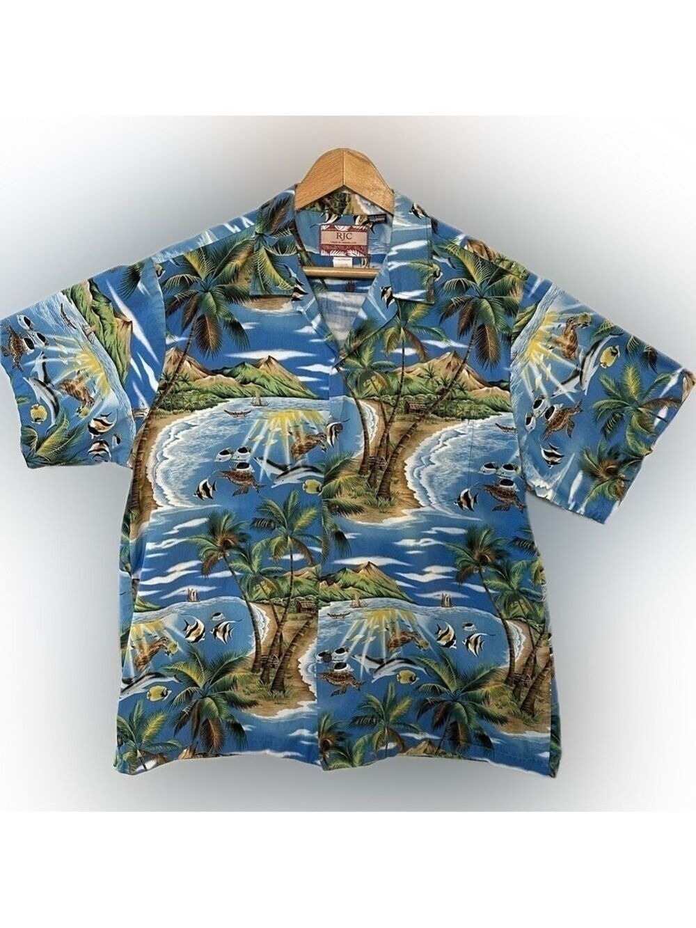 Vintage RJC Mens Hawaiian Shirt Made in Hawaii Size XL Ocean Beach Vibrant color